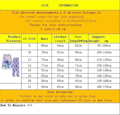 New Pajama Boys Girls Pajamas Stitch Clothing Sets Kids Long Sleeve +Pant 2Piece Children Home Clothing Girl Nightgown