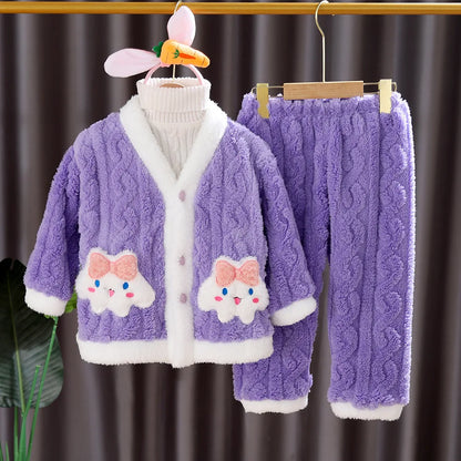 New Kids Girls Pajamas Set Thick Warm Cartoon Two Piece Loungewear Soft Comfortable Sleepwear Home Clothes for 3-10 Years Winter