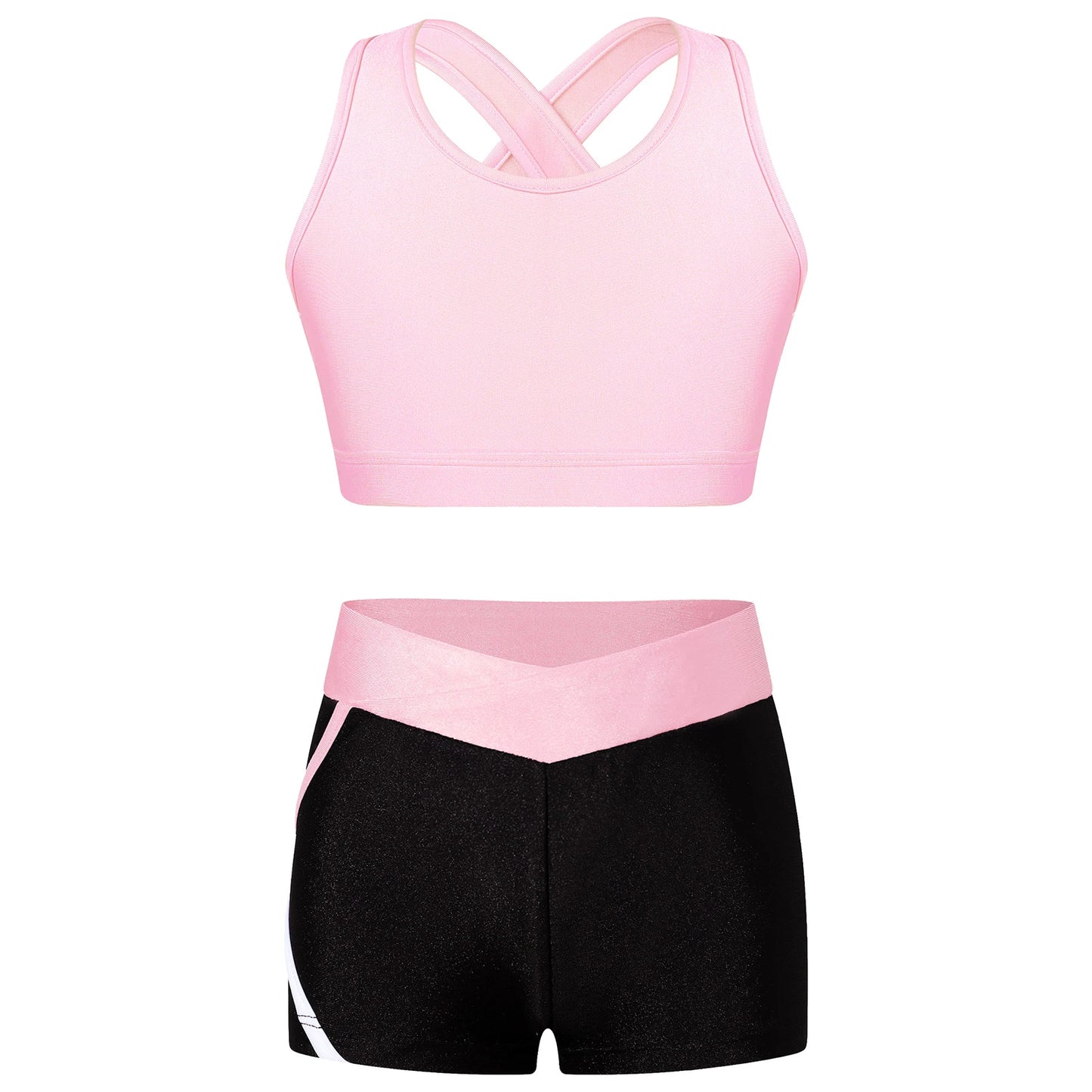 Kids Girls Dance Gymnastics Outfits Ballet Crop Top with Shorts Tracksuit Set 2 PCS Yoga Sports Workout Summer Girl Clothing