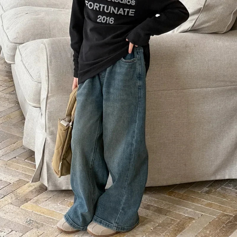 Girls' Pants 2024 Autumn New Middle-aged and Older Children's Loose Casual Wide-leg Pants Trousers Children's Straight Jeans