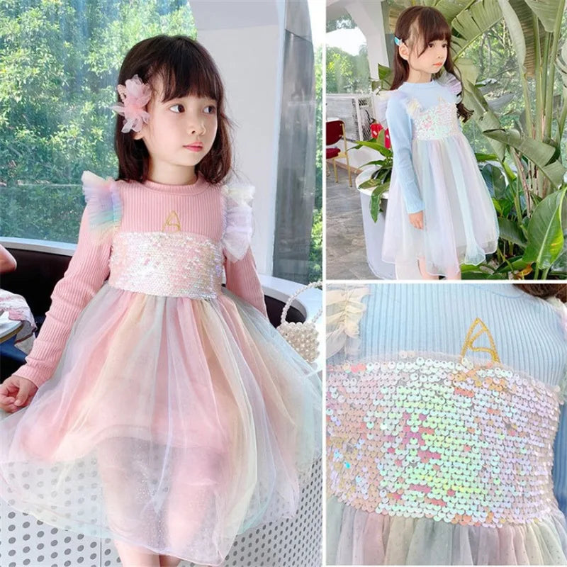 Girls Casual Dresses New Mesh Dresses for Girls Autumn Winter Wedding & Casual Kids Clothes for 2-7 Years