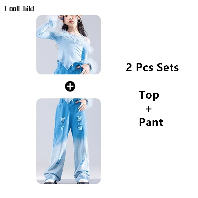 Girls K-pop Elegant Crop Top Cargo Pants Children Hip Hop Jazz Dance Shorts Kids Sweet Streetwear Costume Princess Clothes Sets