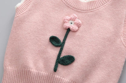 Spring newborn Baby Girls' Clothes Outfit sets Knitted Vest Shirt Bow Jeans suit for Girls Baby clothing 1st birthday wear sets