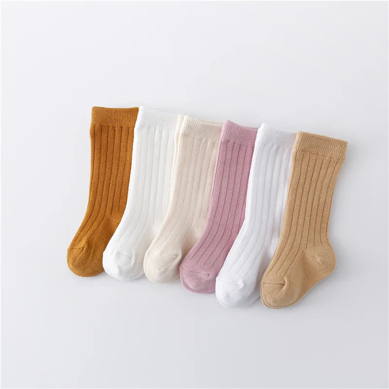 0-5Years Kids Boys Girls Socks Cotton Solid Striped Soft Baby Knee Long Children's Socks School Sport Baby Boy Sock 12 Color
