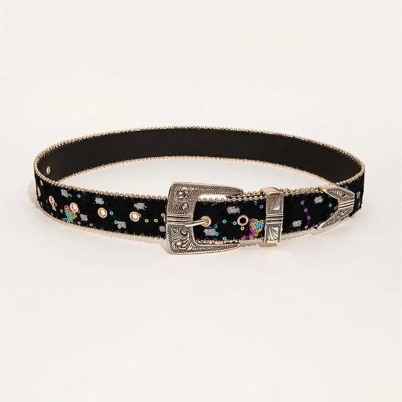 Bling Sequin Belts For Women Girl Fashion PU Leather Belts Western Cowboy Y2K Retro Jeans Skirt Decor Waistband