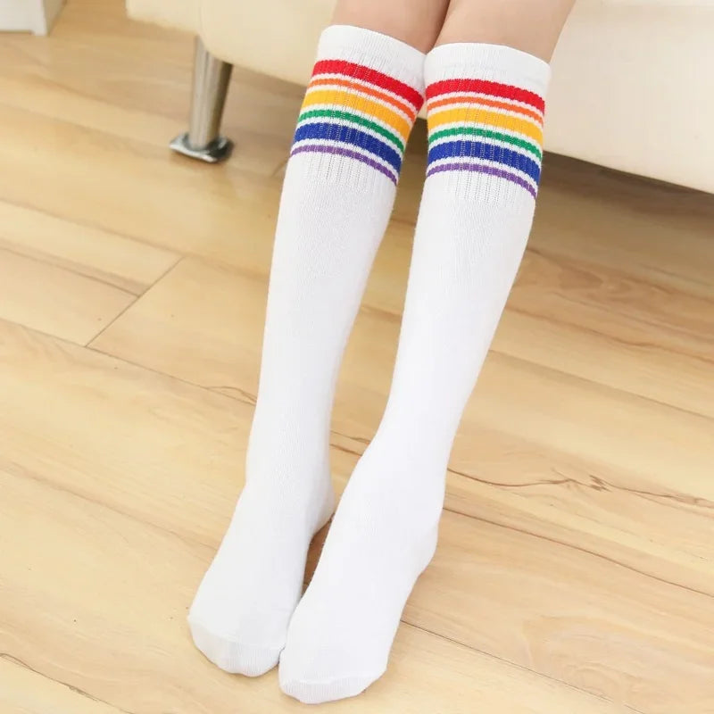 Kids Knee High Socks Boys Sports Football Stripes Cotton Sock Girls School Colorful Socks Skate Children Long Tube Leg Warm