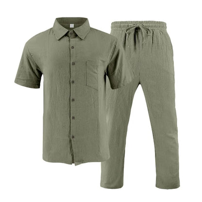Men's Holiday Suits Summer Short Sleeve Shirts Pant Breathable Linen Beach Casual American Style Shirt Sets Leisure Trip Clothes