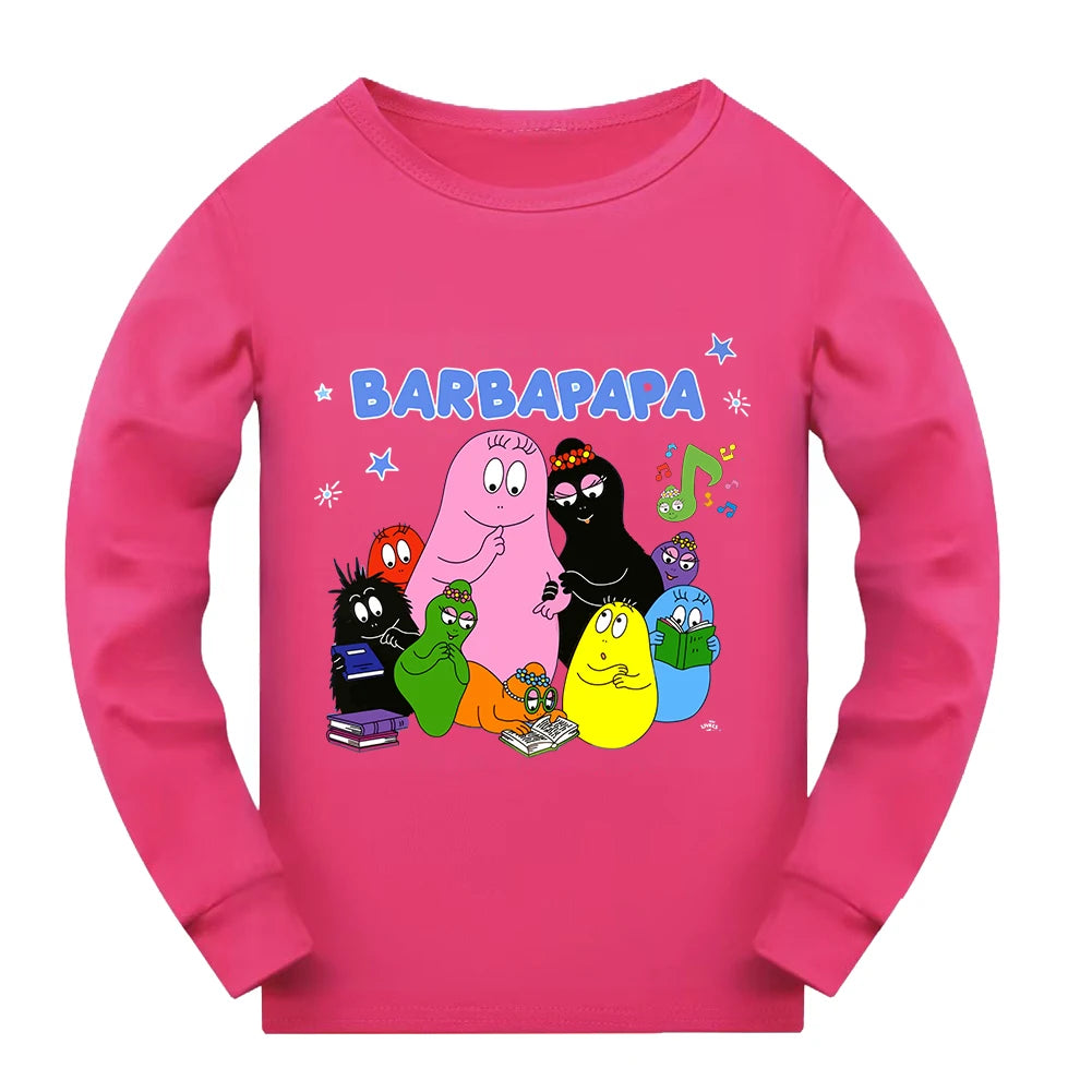 Girl Pajamas Suit Children Barbapapa T-shirts Pants Set Girls Barbamama Cotton Clothes Kids Cartoon Sleepwear As Gift
