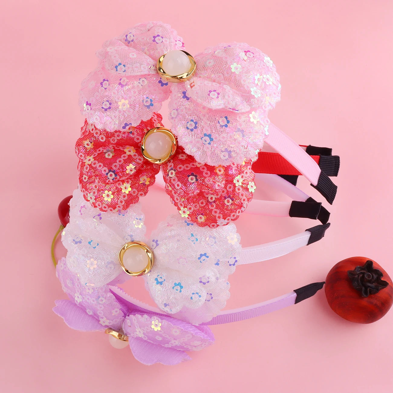Large Shiny Bow Headbands for Baby Girls, Glitter Headbands with Pearl for Kids, Sparkling Accessories for Toddlers