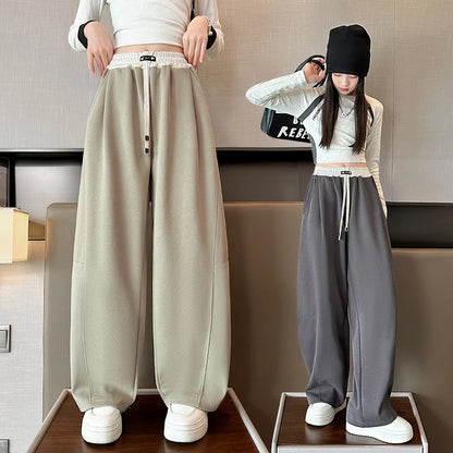 Girls Wide Leg Drawstring Pants Kids Fashion Loose Pants Children Straight Sweatpants High Waisted Spring Autumn Casual Trousers