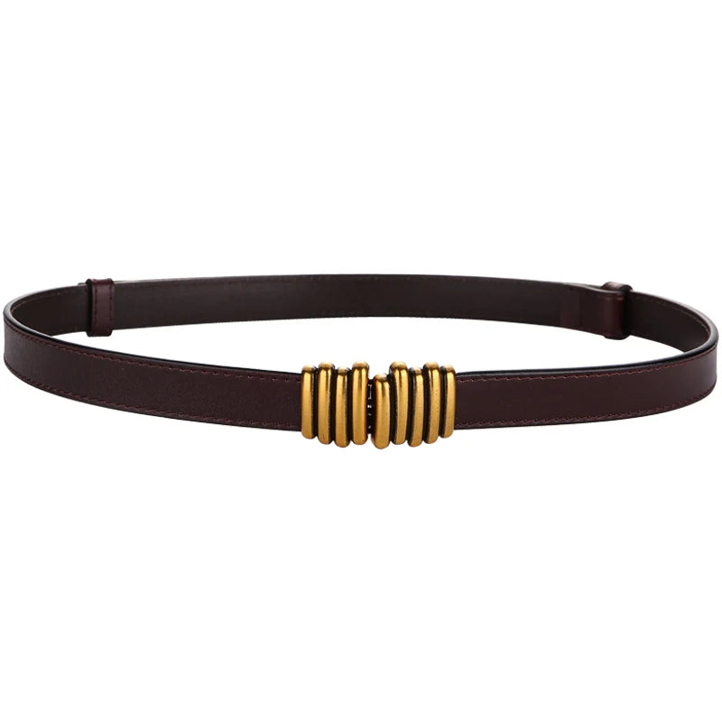 Fashion Genuine Leather Slim Waist Gold Buckle Adjustable Women Belts Wild Skinny Dress Jeans Decorative Straps Waistbands