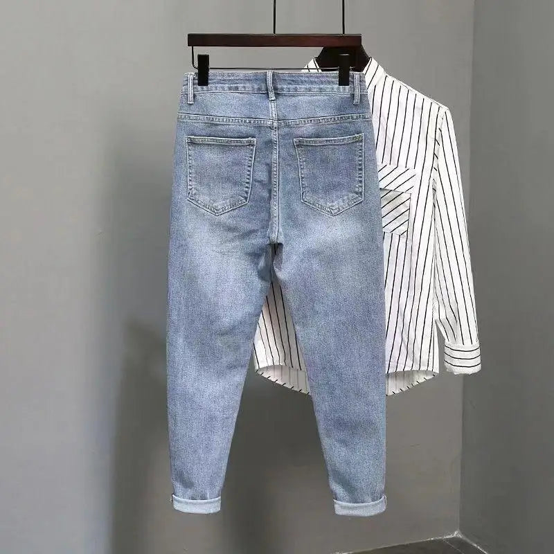 Men's Jeans Work Wear Stretch Elastic Retro Casual Male Cowboy Pants Tapered Black Stacked Trousers 2025 Korean Autumn Regular