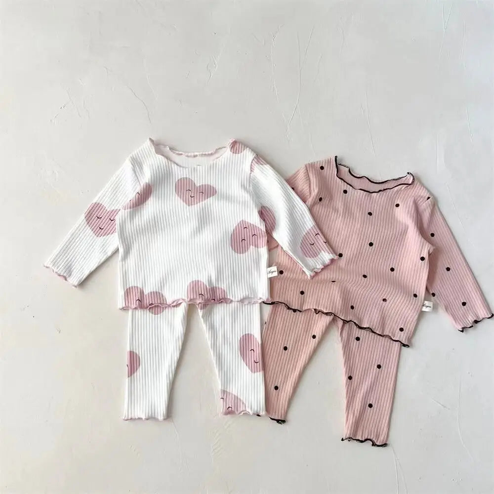 New Girls' Pajamas Homewear Children's Long-Sleeved Ice-Silk Pajamas Two-Piece Wood Earring Set Air-Conditioning Suit Suit