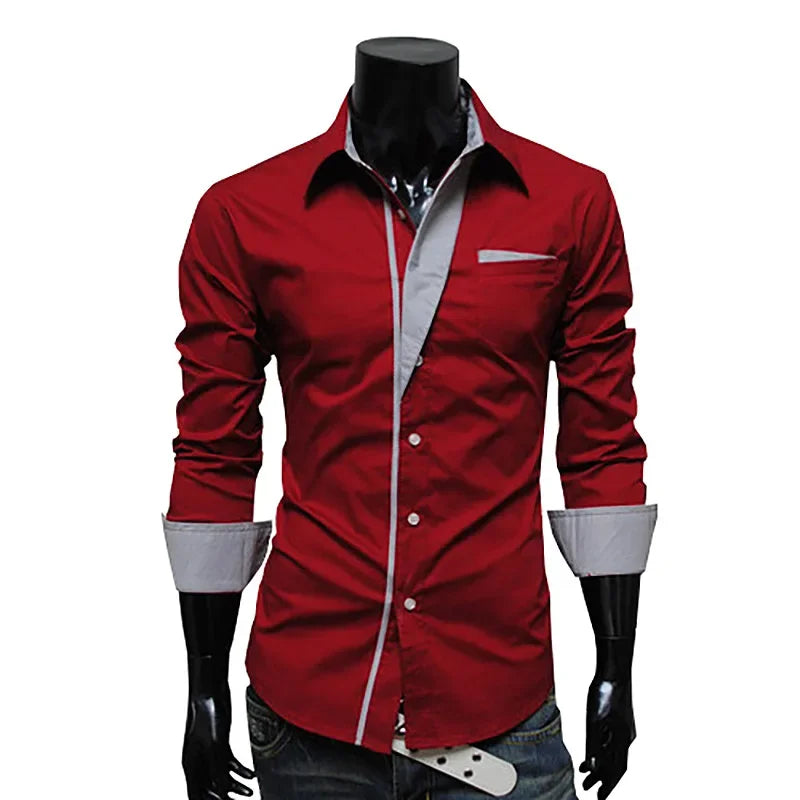 2026New Personalized Shirt for Men Fashion Patchwork Design Trend Men Comfy Slim Party Dress Shirts Men Casual Street Style Tops