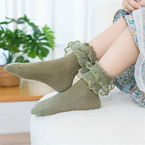2023 Autumn Kids Socks For Girls Lace Tutu Baby Cotton Princess Children's Girls Socks Fashion Ruffled Teenagers Sock 1-15Years