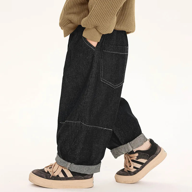 2025 Boys' Jeans Spring and Autumn New Korean Edition Casual Fashion Simple Style Carrot Loose