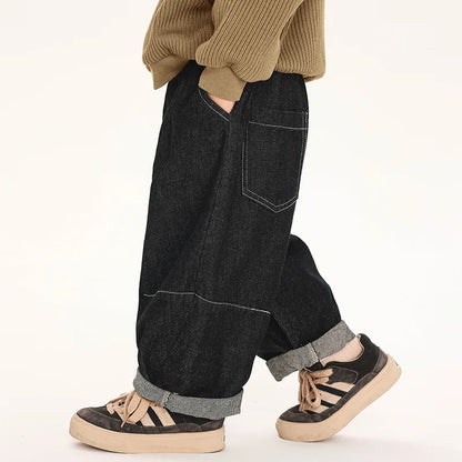 2025 Boys' Jeans Spring and Autumn New Korean Edition Casual Fashion Simple Style Carrot Loose