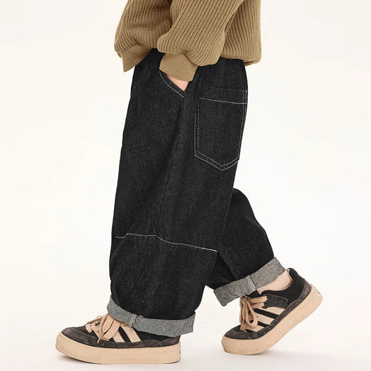 2025 Boys' Jeans Spring and Autumn New Korean Edition Casual Fashion Simple Style Carrot Loose