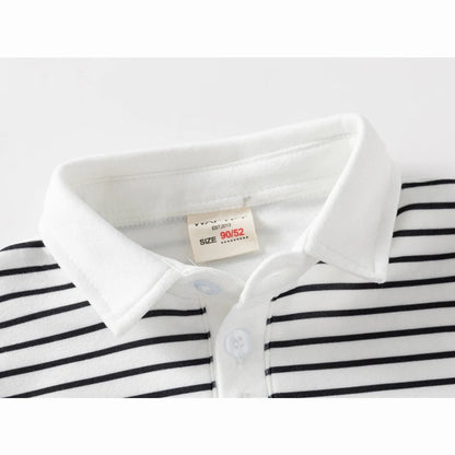 Long Sleeve Polo Shirts for Boys Spring Autumn Children Cotton Full Sleeve Shirt Black White Striped Classic Tops Baby Clothes