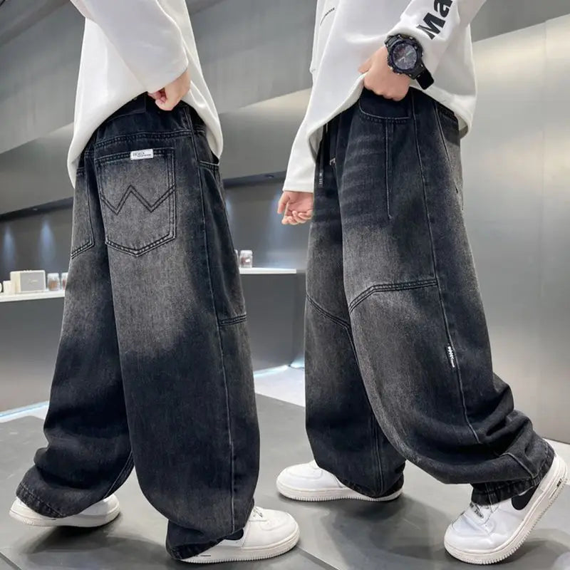 Boy Jeans For Teenage Casual Style Letter Pattern Loose Pants For Children Toddler Kids Clothes 4 6 8 9 10 11 12 13 14 Years