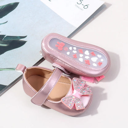 Baby Girls Shoes PU Toddler Princess Dress Shoes For Girls With Bowknot Flat Non-Slip Rubber Soles Spring Summse Infant Shoes