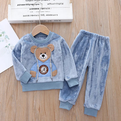 Baby Boy Clothes 2023 Autumn Cotton Thick Warm Casual Hooded Sweater Winter Cartoon Cute Bear Three-Piece Baby Girl Suit 0-5Y