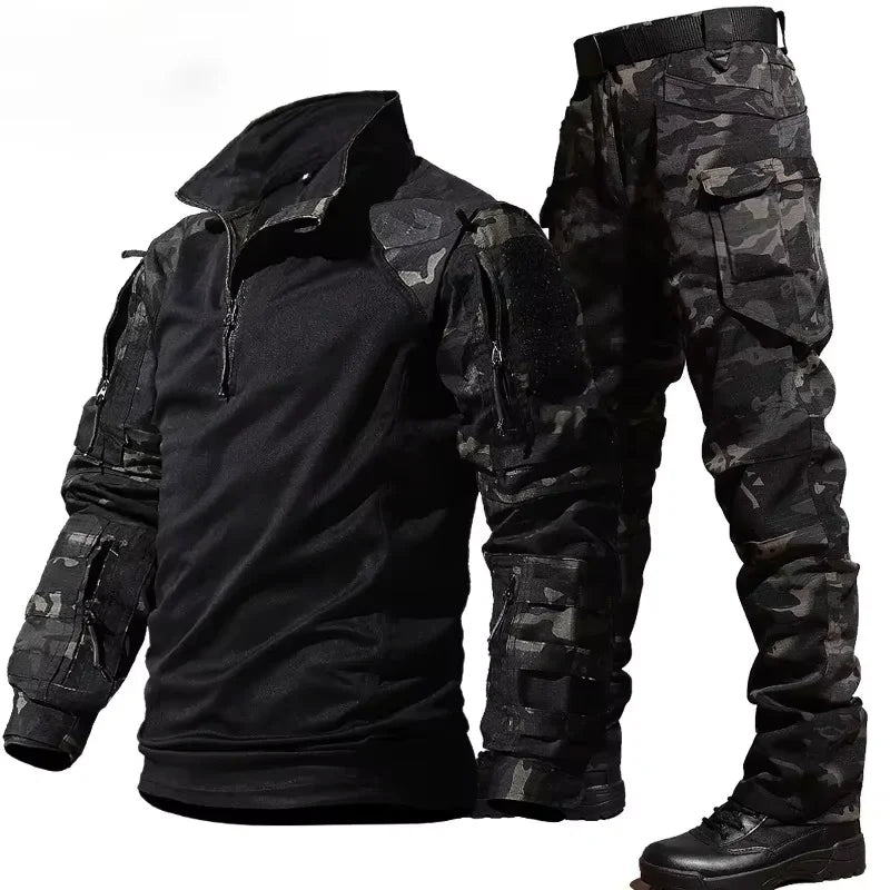 Outdoor Combat Tactical Suits Wear Resistant T-Shirt + Cargo Pants Men Clothes Shirts Airsoft Paintball Hunting Clothes