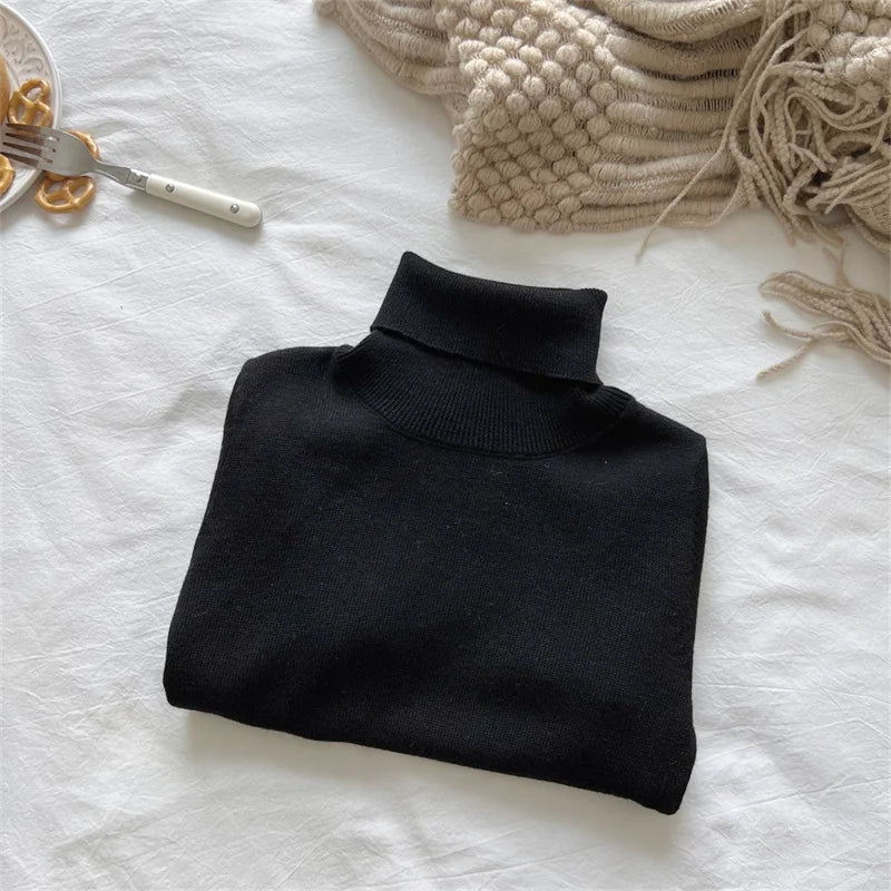 Boys Girls Sweaters Kids High Neck Warm Knitted Pullover Children Winter Turtleneck Teenager Fashion Solid Color Coats 1-12Y