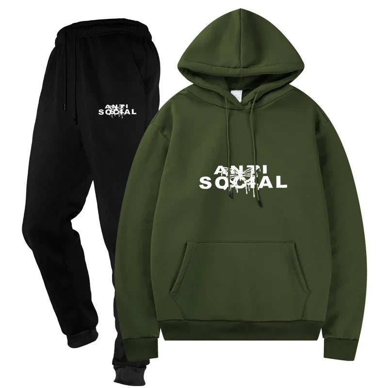 Men's Casual Sporting Suits Two - Piece Male Streetwear Sportswear Tracksuit Set Top and Pants Sweat Suit