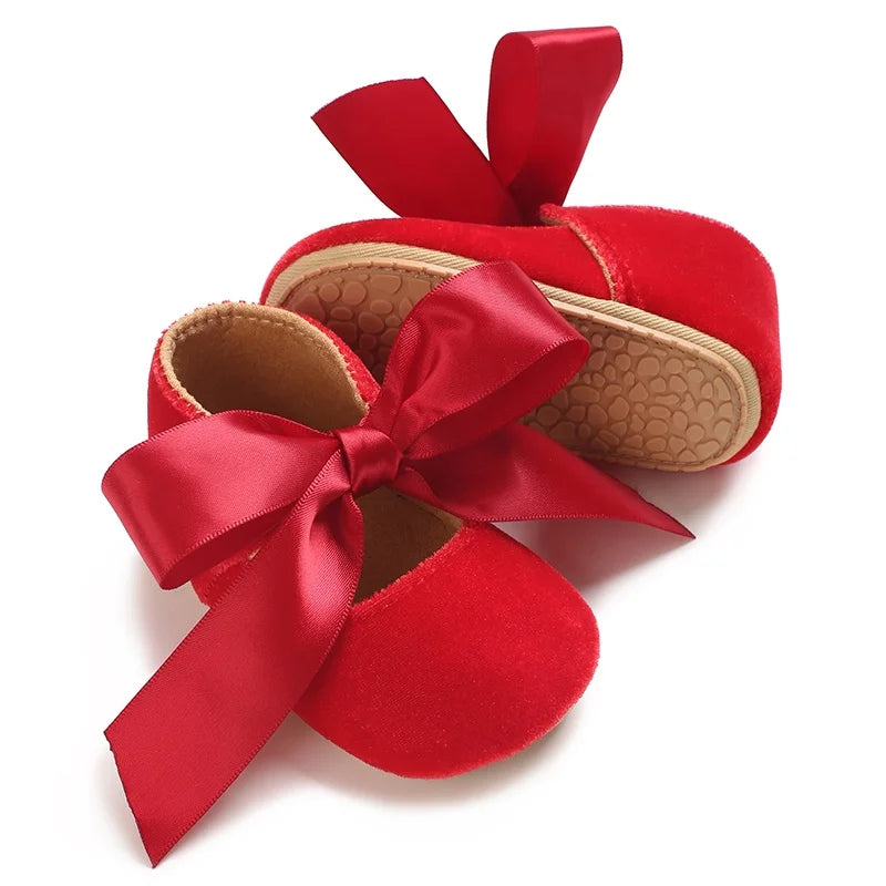 Girls' Princess Baby Shoes Cute Bow Flat Bottom Walking Children's Shoes First Step Newborn Baby Comfortable Soft Sole Footwear