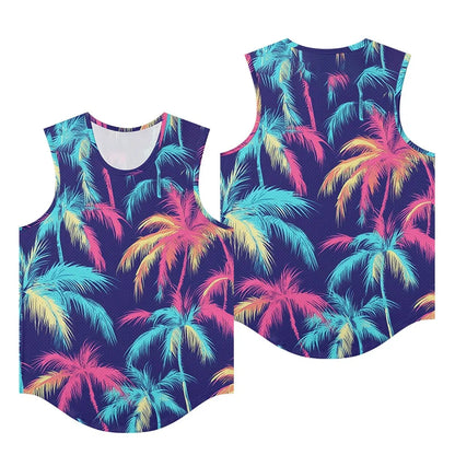 Men Vests Trendy Tropical Monstera Printed Breathable Beach Artistic Essential Tank Top Activewear Sports Oversized Clothing