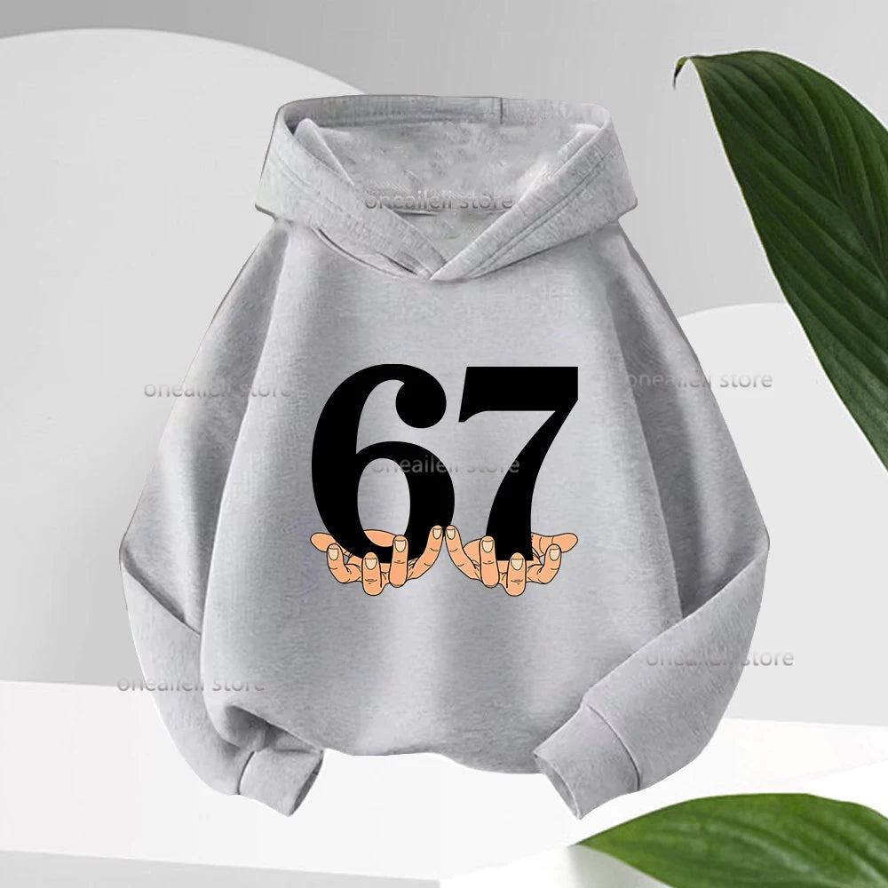 Graphic Funny 67 Kid Hooded Pullover Sweater Comfortable Stylish Street Style Long-sleeved Children's Wear Boy Girl Hoodies