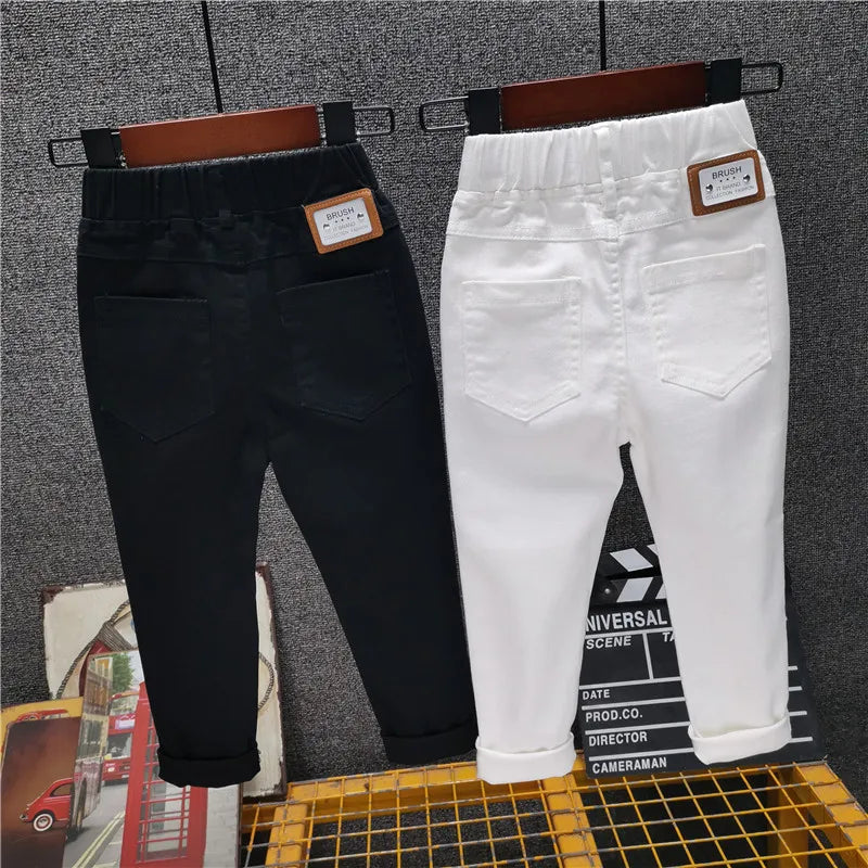 Boys Casual Pants Spring Autumn Children Pants Casual Girls Solid Color Trousers White/black Fashion Straight Pants 2-8Years Old