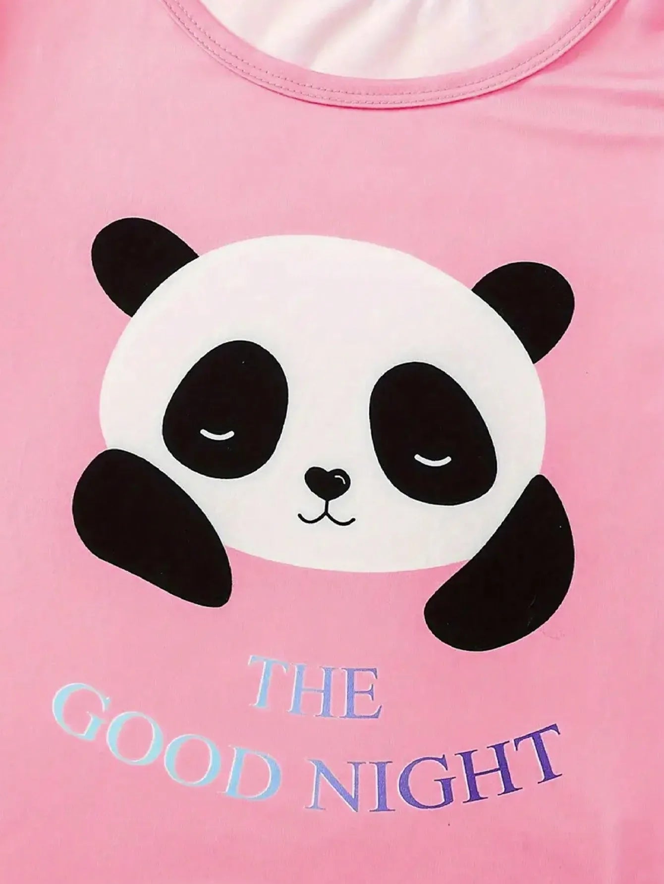 3-piece set of Big Girl casual pajamas, cute panda heart printed round neck long sleeved pants, trendy style