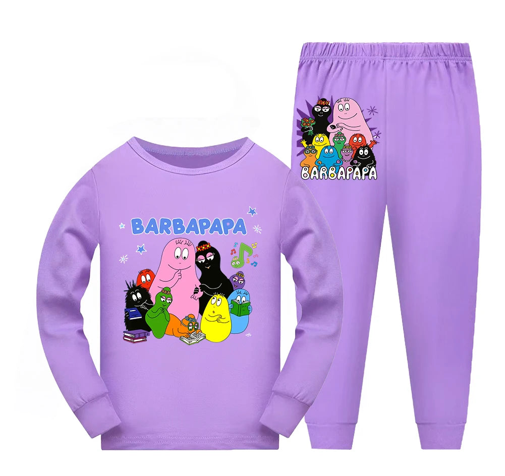 Girl Pajamas Suit Children Barbapapa T-shirts Pants Set Girls Barbamama Cotton Clothes Kids Cartoon Sleepwear As Gift