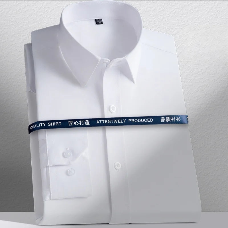 New Men's Shirts Long Sleeve Dress Shirts For Men Slim Fit Social Business Blouse White Blue Office Shirt Men Clothing