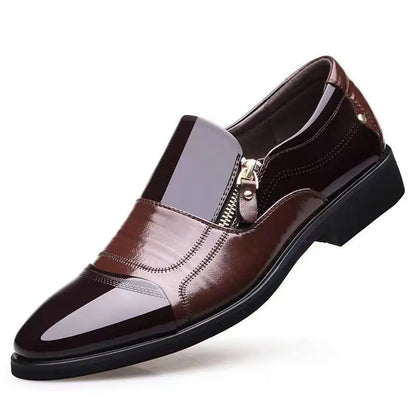 2025Men's Leather Shoes Sharp Pointed Outdoor Anti Slip Flat Fashion Business Zipper Footwear Casual Comfort Male Shoes