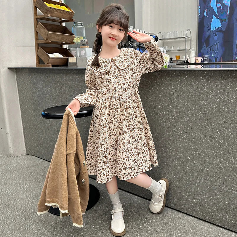 Teen Girls Autumn Outfits Fashion Two-piece Clothes Set Kids Dress with Cadigan Sweater Two Set Children Clothing Suit 4-13 Year