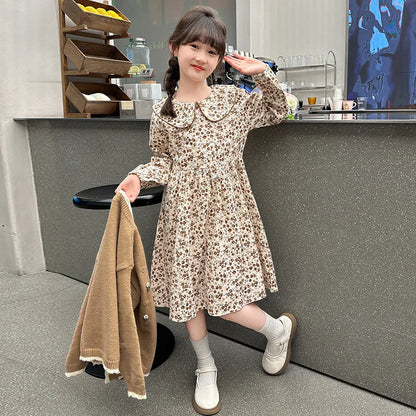 Teen Girls Autumn Outfits Fashion Two-piece Clothes Set Kids Dress with Cadigan Sweater Two Set Children Clothing Suit 4-13 Year