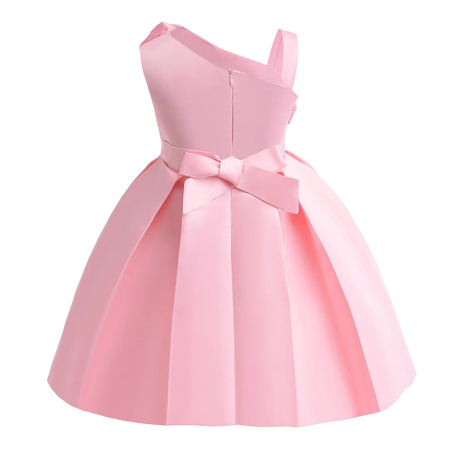 Girls Black Dress Children's Clothing Pink Solid Color Single-Shoulder Dress Fashionable Princess Dress Birthday Evening Dress