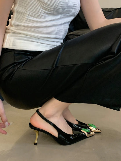 Sexy Women's High Heels Mules 2025 New Fashion Pointed Dress Women's Shoes Open Heel Party High Heels Striptease Sandals Women