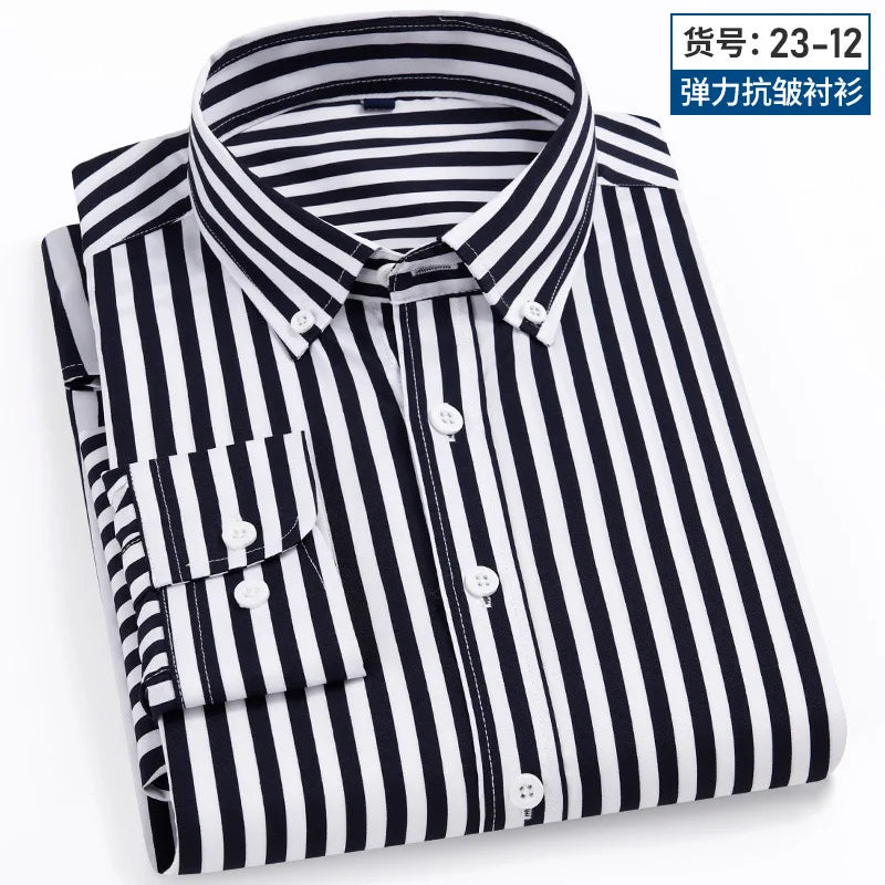 Men's Business Casual Long Sleeve shirt Classic striped social dress shirt Wear free, wrinkle-resistant and easy to care for