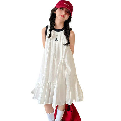 New Summer Girls Princess Dress Kids Sleeveless Dress with Ruffles Design Dresses for Teen Child Casual Vacation Beach Dress