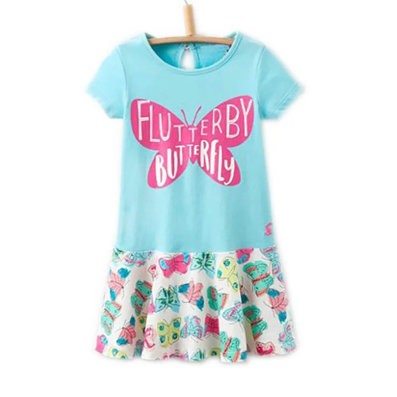 Girls Short Sleeve Summer Dress For 1-6 Years Kids 100% Cotton Casual Dresses Children's Clothing KF128