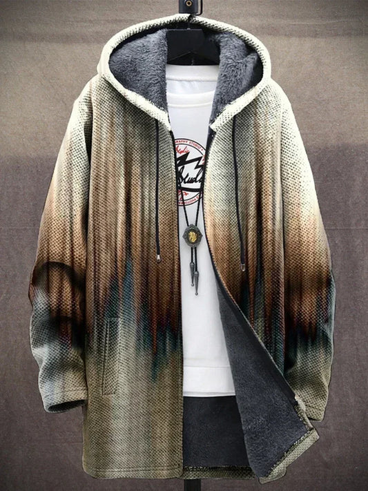 Men Cardigans Coats Gradient Art Colorful Graphics Printed Plush Thick Winter Casual Streetwear Unisex Clothing