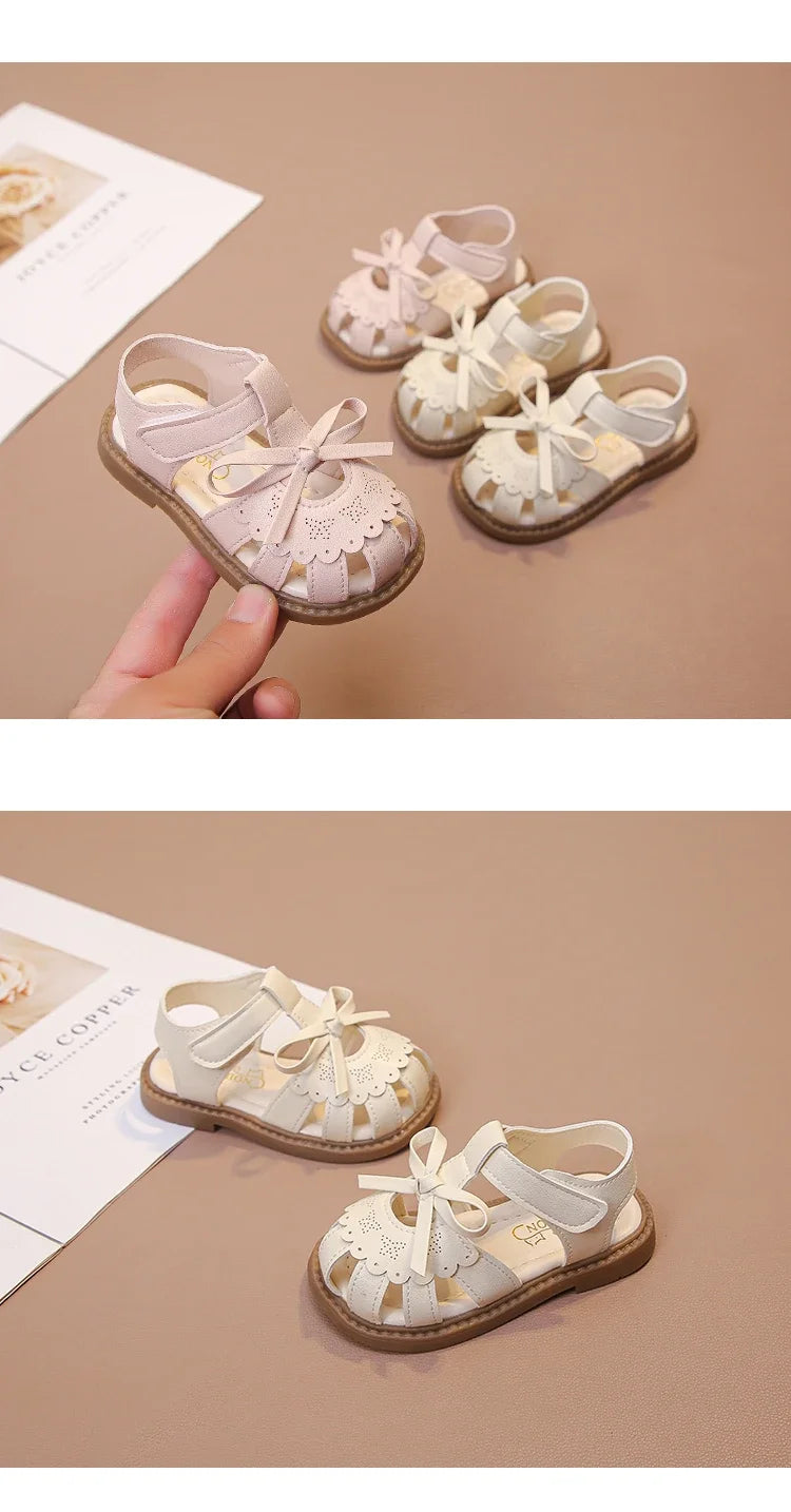 Baby Girls Beach Shoes Soft Sole for Kids Sandals T-strap Versatile 2025 Summer New Baby Walking Shoes Non-slip Sweet Size 15-26
