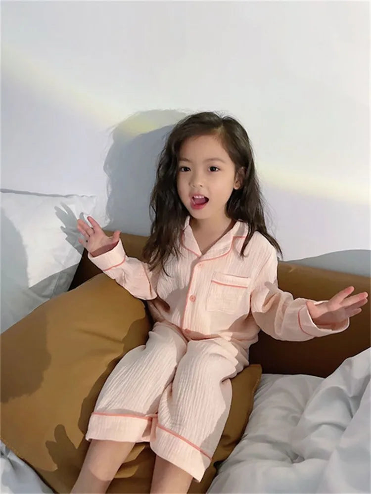 Kids Girls' Lightweight Style Pajamas Solid Color Long Sleeve Pant Set Air Conditioning Wear Indoor Outdoor Toddler Sleepwear