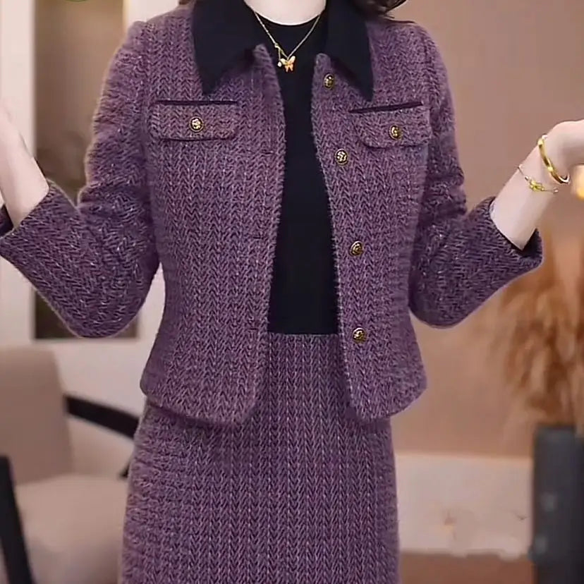 Fashion Suit Women's Autumn and Winter New Style Temperament Socialite Western-style High-end Slimming Half Skirt Two-piece Set
