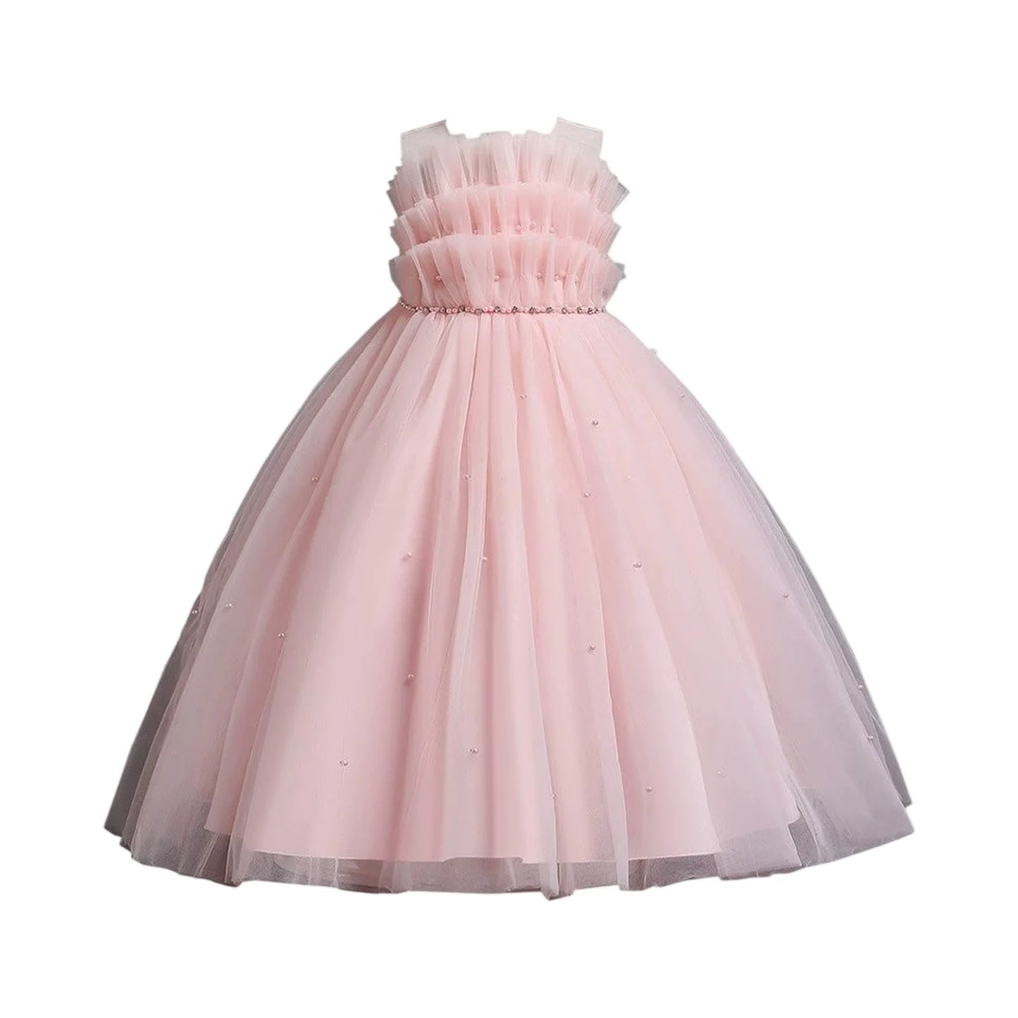 Girls' Dress Pink Red White Navy Blue Girl's Ceremonial Dress Summer Mesh Puffy Shoulderless Evening Dresses For Wedding Party