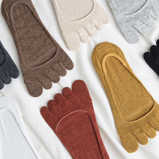 1 Pair Five Finger Solid Color Toe Socks For Girls Gift Summer Thin Toe Socks Shallow Mouth Anti-Skid Invisiable Low Cut Sock